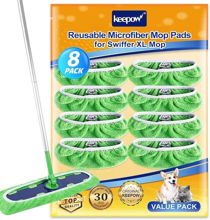 KEEPOW 8 Pack Reusable Mop Refill Pads Replacement Compatible with Swiffer XL Wet Pads Refills,Wet Pads Refill XL for Hardwood Floor Cleaning