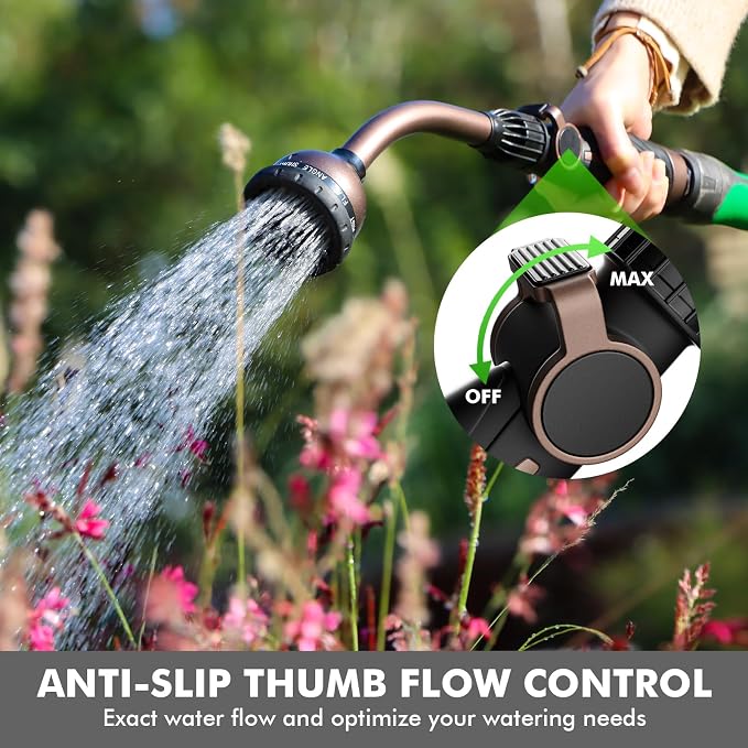 RESTMO Watering Wand Heavy Duty, 15-Inch Long Hose Nozzle Sprayer | 10 Spray Patterns & Thumb Flow Control, Metal Garden Hose Wand for Water Hanging Baskets and Shrubs, Oil Rubbed Bronze