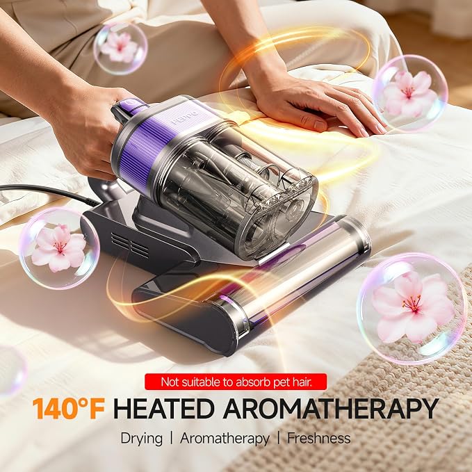 FEPPO Mattress Vacuum Cleaner, 4-in-1 Bed Vacuum Cleaner PRO, 16KPa Handheld Vacuums with 253.7nm UV-C Light, 40,000 Beats/Min Tapping, 140°F Hot Air, HEPA Filter for Bed, Sofa, Crib(Corded, 550W)