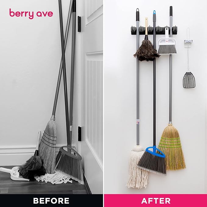 EXTRA GRIP Mop & Broom Holder Wall Mount - Wall Hanging Garden Tool & Utility Closet Organizer, Mop & Broom Hook, Broom Hanger Wall Mount, Mop Broom Organizer, Wall Mounted Broom Rack Storage (2 Pack)