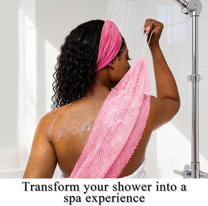 SubSahara Authentic African Net Sponge - 2 Pack Exfoliating Bath & Shower Loofah Sponge for Body & Face, Gentle Scrubber for All Skin Types, Travel, Durable (Ligh Pink & Teal)