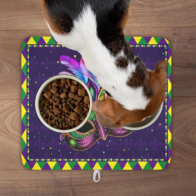 Mardi Gras Dish Drying Mat for Kitchen Counter Masquerade Mask Feather Dishes Drying Mat Microfiber Absorbent Reusable Washable Dishes Drainer Rack Mats 16x18 Inch