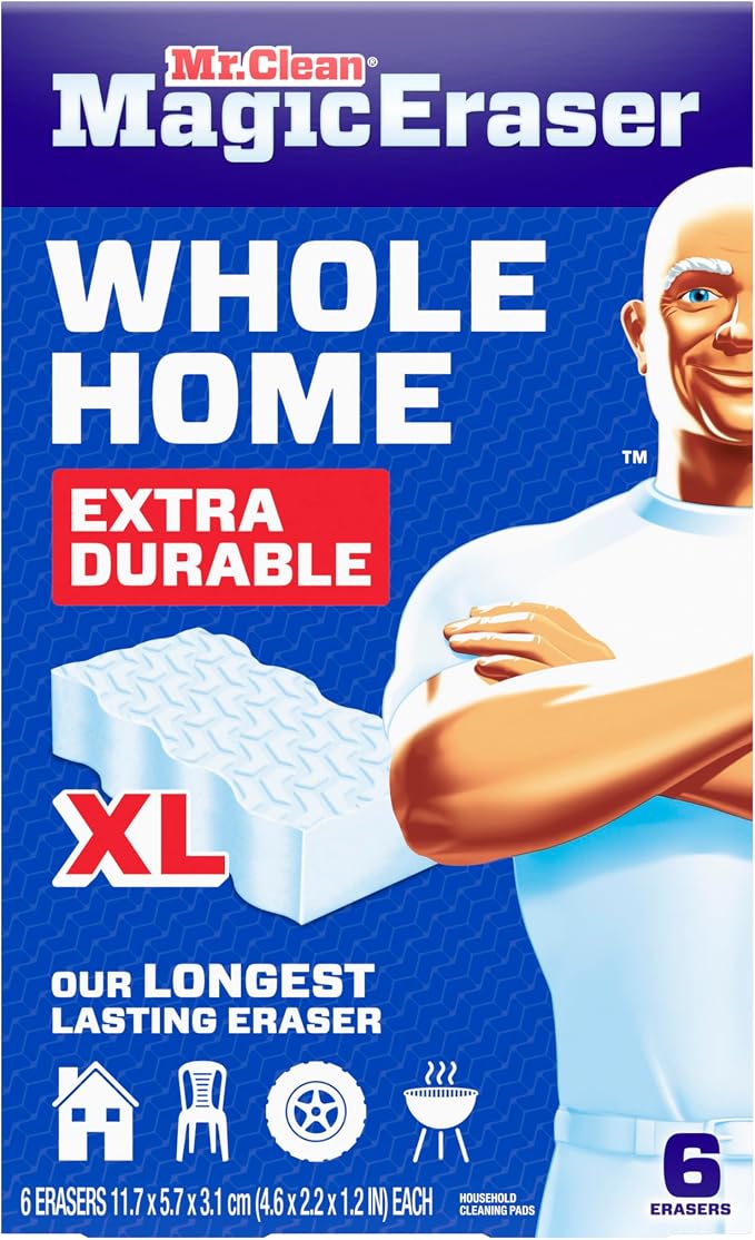 Mr. Clean Magic Eraser Sponge, All Purpose Cleaner, Long Lasting Cleaning Scrubber,Wall,Sneaker,Oven, Kitchen, Bathroom Cleaner, Shower Cleaning Supplies, Whole Home Extra Durable XL, 6ct (Pack of 3)