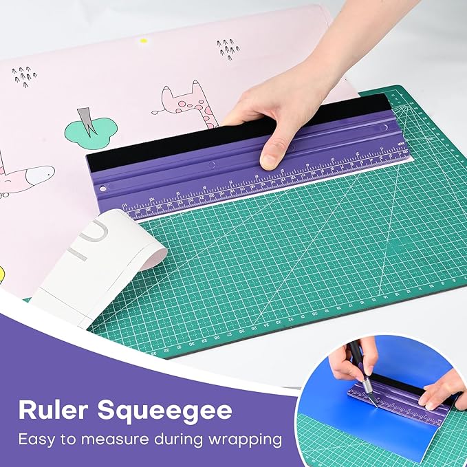 NEWISHTOOL 2 PCS Felt Squeegee for Vinyl, Purple Ruler Scraper, Two-Length | Vinyl Wrapping and Measuring, Carbon Fiber Car Wrap Application Tool, Window Tint PPF Installation Wallpaper Smoothing Tools
