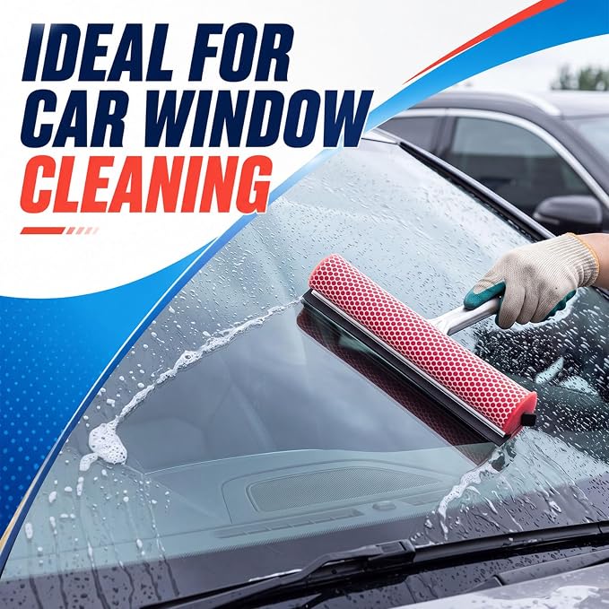4 Pack Window Squeegee Sponge Replacement Head | 10 Inch Cleaning Windshield Squeegee with Refill Rubber, Fit 3/4 Inch Extension Pole Telescopic Wiper for Window Cleaning