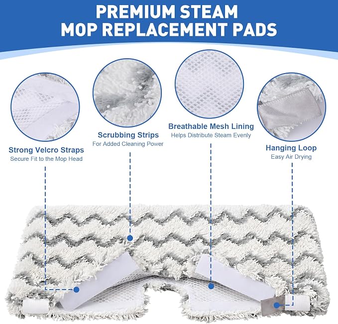 Tidy Monster Steam Mop Pads with Scrub Strips Microfiber Replacement Pad Refills for Shark Steam Pocket Mop S3500 Series S3501 S3601 S3550 S3801 S3901 SE450 S3601D S3901D (White Scrub Stripe 2 Pack)