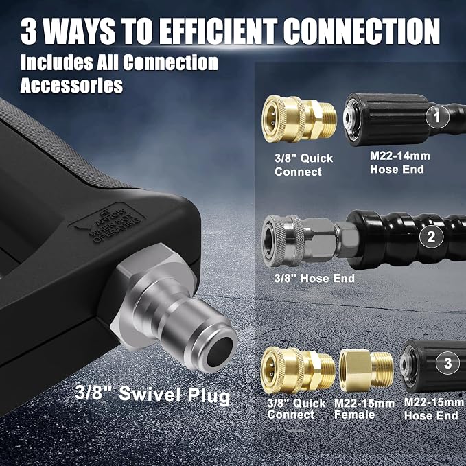 Short Pressure Washer Gun with 3/8" Swivel, 4080PSI | Stubby Power Washer Gun,with 25° Soft Pressure Washer Nozzle, M22-15mm & 3/8 Adapter for Car Washing