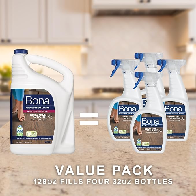 Bona Hardwood Floor Cleaner Refill - 128 fl oz - Unscented | Refill for Bona Spray Mops and Spray Bottles - Residue-Free Floor Cleaning Solution for Wood Floors