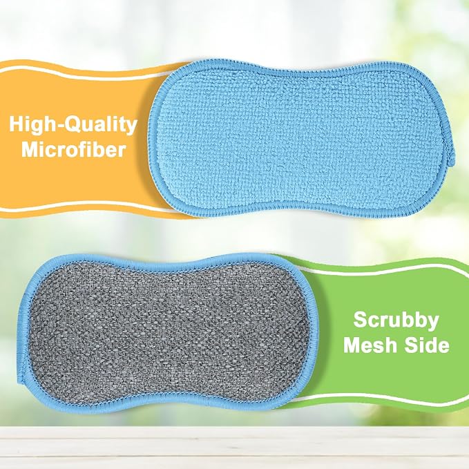 GLIMGLINT 12Pack Dish Sponges Kitchen, Non-Scratch Microfiber Sponges for Cleaning, Reusable Dish Sponge for Dishes, Pots and Pans,Blue