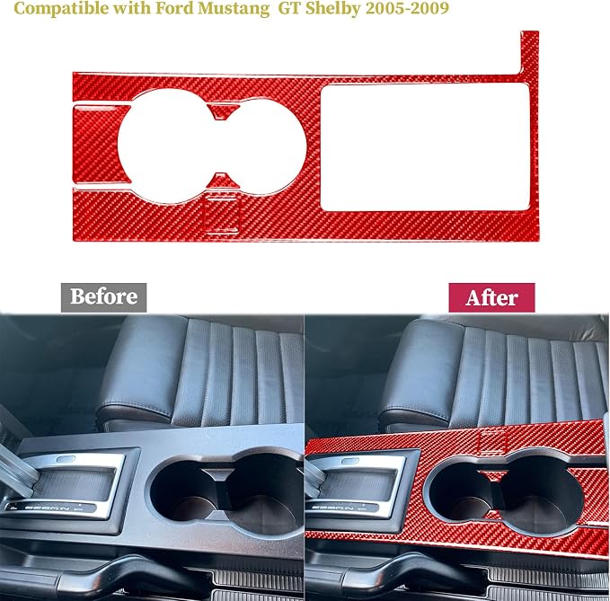 Red Real Carbon Fiber Trim for Ford Mustang Accessories | for GT Shelby 2005 2006 2007 2008 2009 Central Consoles Air Vent Wind Outlet Interior Thick Overlay Decal