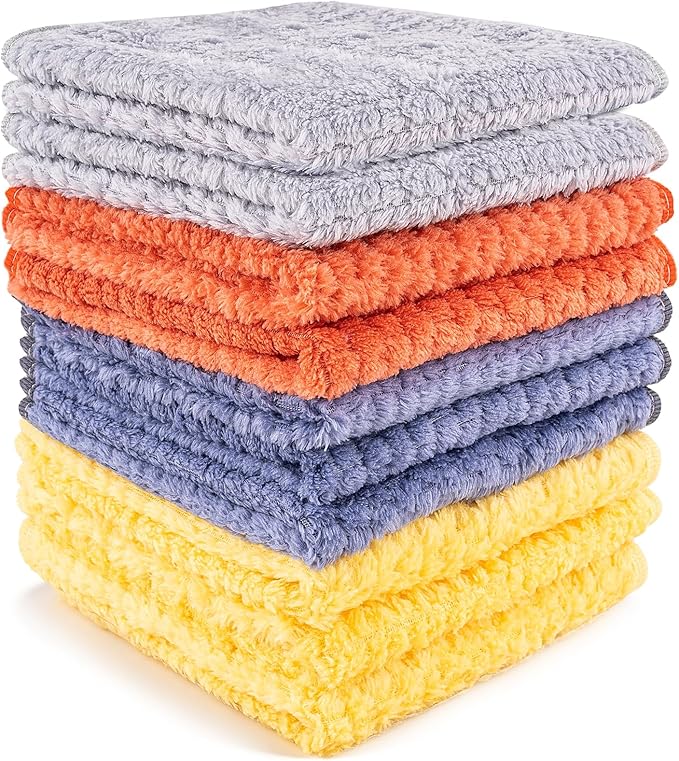Microfiber Cleaning Cloths 12" x 12": 10 Pack Reusable lint-Free | Towels for Glass, Mirrors, Windows, Stainless Steel, Busting, Kitchen, Bathroom and Car Detailing