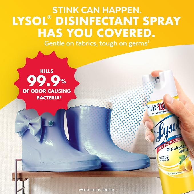 Lysol Disinfectant Spray, Household Cleaning Supplies, Disinfecting Multi-Purpose Room Spray, Antibacterial Sanitizer, Deodorizer, Kills Hantavirus, Lemon Breeze, 19 Fl Oz (Pack of 2)