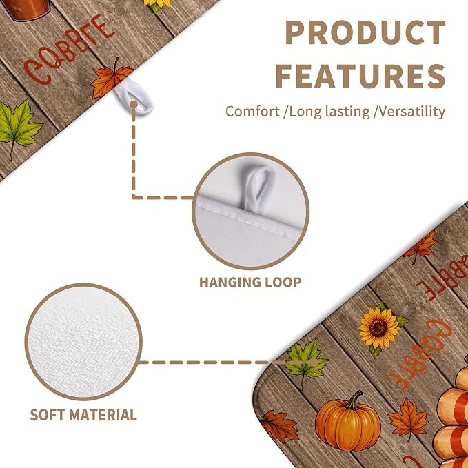 Happy Thanksgiving Turkey Dish Drying Mats Fall Pumpkin Dish Mat Drying Matt Autumn Dishes Dryer Pad for Kitchen Counter Absorbent Microfiber Washable Foldable Reusable 18x24 in
