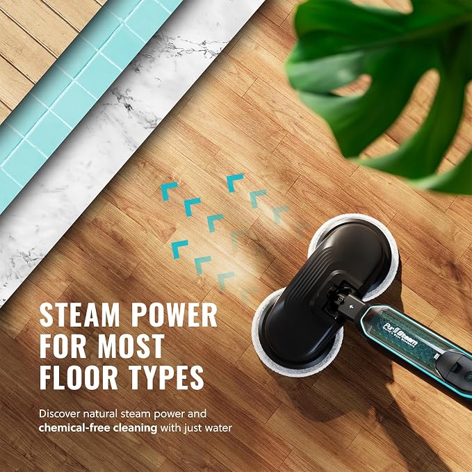 PurSteam ScrubMaster Steam Mop with Dual Scrubbing Head and LED Lights | Dual Scrubbing Head | LED Headlights | Adjustable Steam Control | Anti-Slip Swivel Head | Cable Holder | Upright Lock