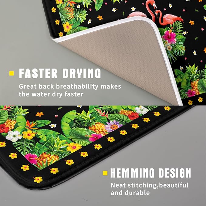 Giwawa Tropical Flamingo Dish Drying Mat Palm Leaves Absorbent Dishes Drainer Pad Microfiber Dish Rack Mat for Kitchen Countertop Decor 16x18 Inch