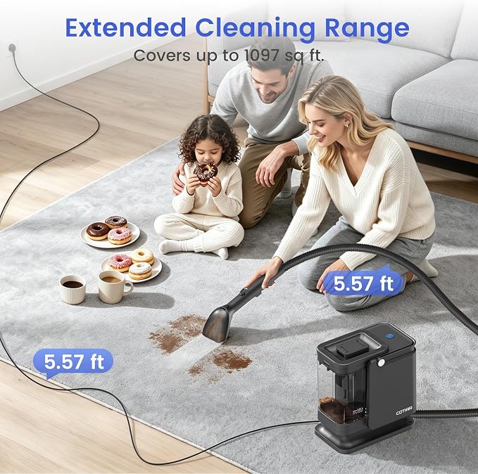 All-in-One Portable Carpet Spot Cleaner Machine, Handheld Upholstery Cleaner with Pet, Shoe & Window Brush Heads, & Cleaning Solution for Home Fabric, Car Glass & Shoe Stain Clean