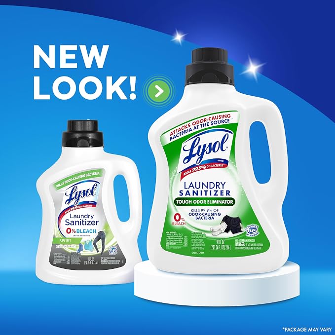 Lysol Tough Odor Eliminator Laundry Sanitizer Additive, Sanitizing Liquid for Gym Clothes and Activewear, 0% Bleach, Eliminates Odor Causing Bacteria, 90oz
