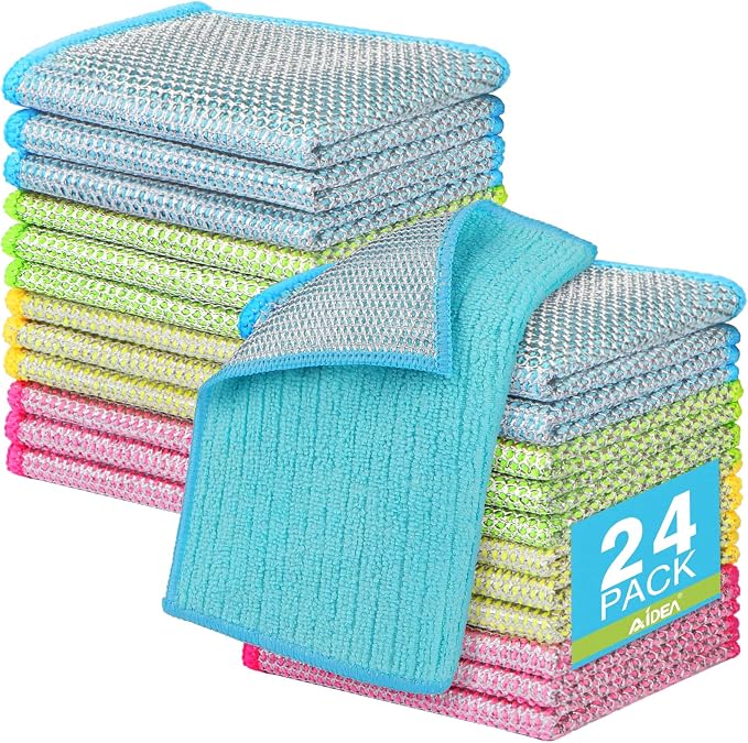 AIDEA Non Scratch Wire Dishcloth 24PK, Upgraded Wire Dishwashing Rag for Kitchen, Dual Sided, Dish Cloths for Washing Dishes, Cleaning Pads Steel Scrubber for Cookware, Sinks, Dishes, Stove Tops,7"×8"