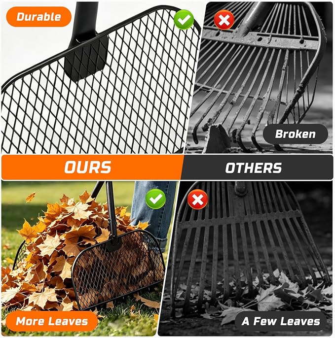 Leaf Grabber Rake, Lightweight Steel Leaf Picker Upper, Long Handle Leaf Scoop with Cushioned Grip, Multi-Use Garden Claw Tool for Lawn Yard Shrub Debris Cleanup