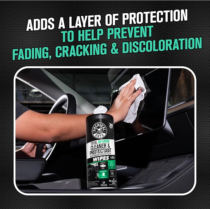 Chemical Guys, Total Interior New Car Smell Cleaner & Protect Wipes, 30 Ct | All-in-one wipes clean dashboards, vinyl, leather, fabric and glass with a new car scent, thirty per pack