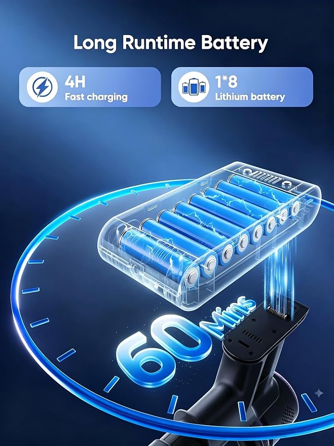 SMOTURE Cordless Vacuum Cleaner, 600W 45KPA 60Min Stick Vacuum Cleaners, Rechargeable Vacuum Cordless with Extra Mattress Cleaning Tool, Self-Standing, Wall Mount Charging, for Pet Hair Floor Carpet