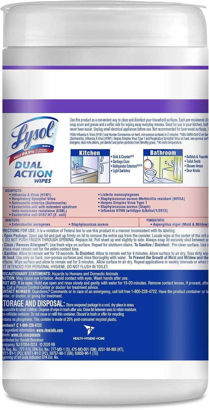 Lysol Dual Action Disinfectant Wipes, Multi-Surface Antibacterial Scrubbing Wipes, For Disinfecting and Cleaning, Citrus Scent, 75ct, Packaging May Vary (Pack of 12)