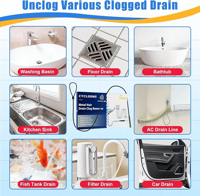 30 Inches Drain Snake Hair Drain Clog Remover, Upgraded Anti-break Metal Sink Snake with Nylon Layer, Plumbing Snake Drain Cleaner Tool for Shower Drain, Bathroom Clogs, Kitchen Sink (5 Pack)
