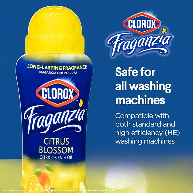 Clorox Fraganzia Laundry Scent Booster Crystals, In-Wash Fragrance Beads for Fresh-Smelling Clothes & Linens, Safe for All Fabrics & Colors, Citrus Blossom Scent, 18 Oz, 2 Pack