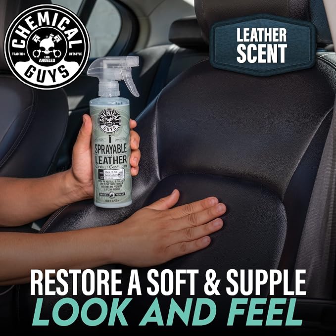 Chemical Guys SPI_103 Sprayable Leather Cleaner and Conditioner in One for Interiors, Apparel, and More (Works on Natural, Synthetic, Pleather, Faux Leather and More) Leather Scent, 128 fl oz (1 Gal) | One-step spray cleans and nourishes leather, vinyl...
