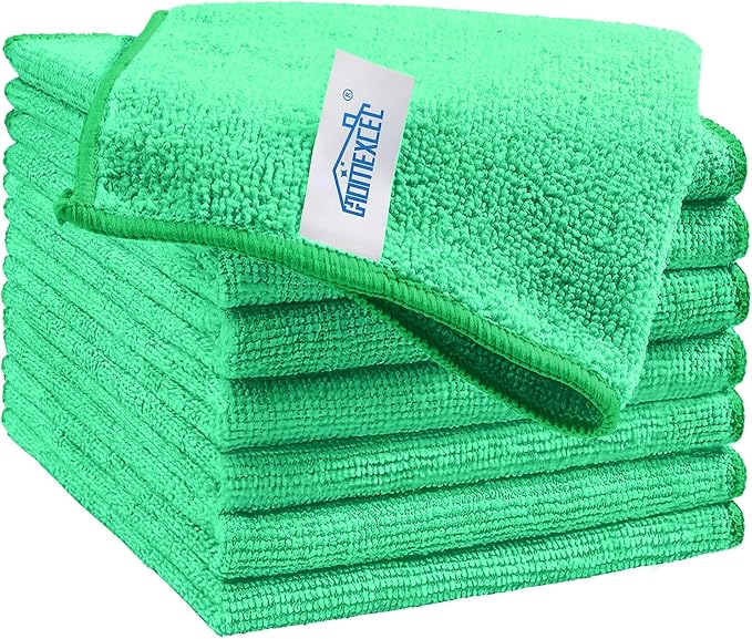 HOMEXCEL 8PK Microfiber Cleaning Cloth, Cleaning Rags for Home, 11.5x11.5in | Reusable, Lint Free, Scratch-Free and Highly Absorbent Towels for Kitchen, Window and Glass, Cars, Green