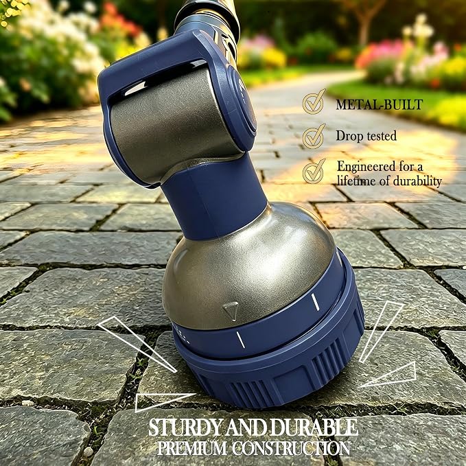Garden Hose Nozzle Heavy Duty Metal Water Hose Sprayer | Heavy Duty Metal Spray Nozzle With Thumb Control. Japanese-style Design & 8 Spray Patterns For Different Blooming Seasons