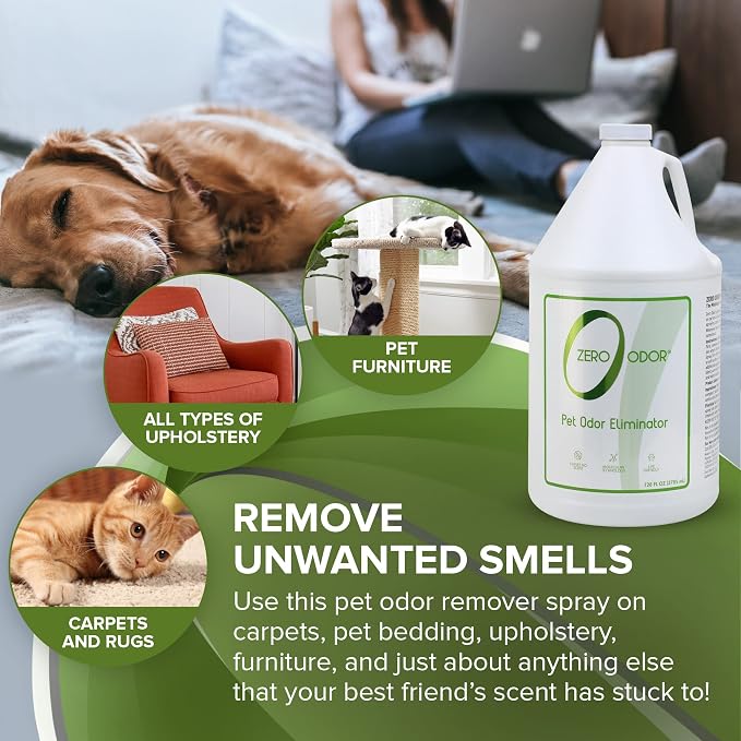 Zero Odor Pet Odor Eliminator, Air and Surface Odor Remover for Carpet, Furniture, and Pet Beds, Refill, 128 oz
