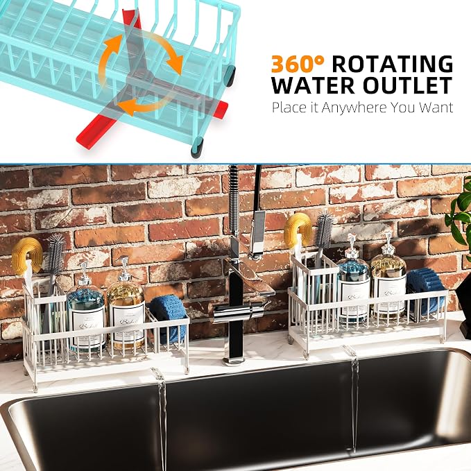 Moforoco Extra Large Kitchen Sink Caddy, Rustproof Sponge Holder for Kitchen with High Brush Holder, Stainless Steel White Kitchen Caddy Countertop Organizer, Sponge Caddy for Kitchen
