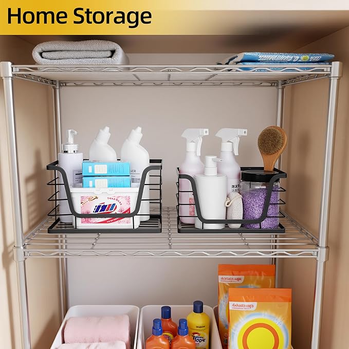 ALOCEO 2 Pack Storage Stackable Kitchen Laundry Organizers with Bamboo Top, Large Trash Bag Holder and Small Garbage Bag Dispenser for Countertop Organization