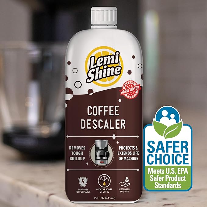 Lemi Shine Coffee Descaler - Made with Food-Grade Citric Acid - 15 oz | Removes Tough Buildup - Food-Grade Citric Acid Coffee Maker Cleaner for Nespresso, Keurig, and More