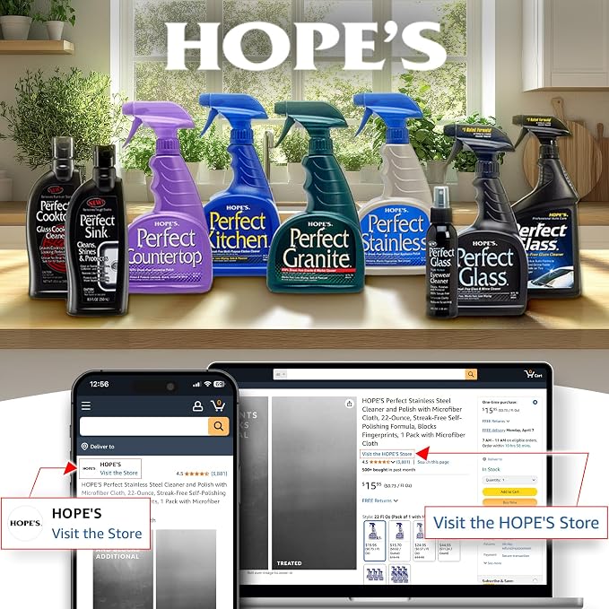 HOPE'S Perfect Quartz Countertop Cleaner, No Hazy Residue, Streak-Free, Safe on Food Contact Surfaces, Fragrance-Free, Sunscreen-Free, Counter Cleaner for All Brands of Quartz, 23 Fl Oz, Pack of 12