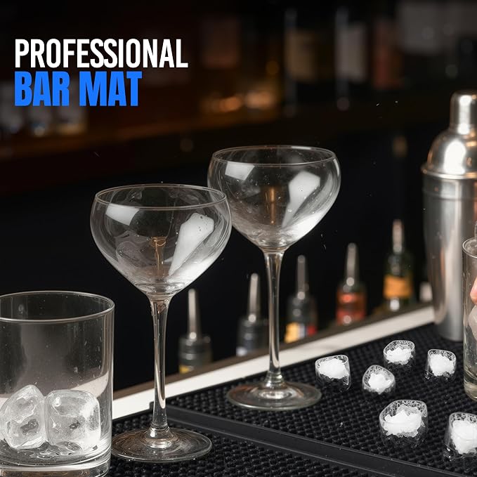 Standard Bar Counter Mats Set of 2, 18 x 12 Inch Rubber Non Skid Bar Top & Coffee Station Drying Mats, Spill Catcher Mats for Bartenders, Restaurants & Kitchen Counters (Black)