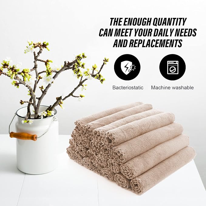 MOONQUEEN Ultra Soft Premium Washcloths Set - 12 x 12 inches - 24 Pack - Quick Drying - Highly Absorbent Coral Velvet Bathroom Wash Clothes - Use as Bath, Spa, Facial, Fingertip Towel (Brown)