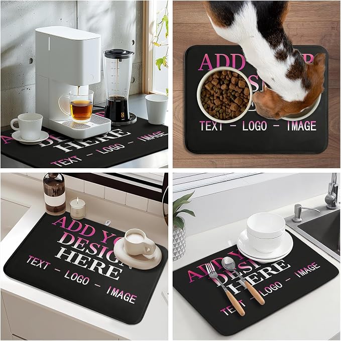 Custom Personalized Dish Drying Mat 18x24 Inch Customized Drying Mats with Picture Text for Kitchen Counter Custom Image Microfiber Absorbent Dishes Pad for Travel Festivals Family Memories Home Decor