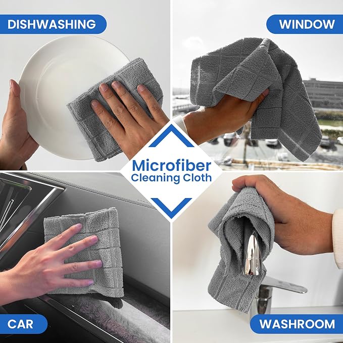 Greenfound Microfiber Cleaning Cloth Roll, 80 Pack Tear Away Towels, Reusable Washable Lint Free Scratch Free Absorbent Cleaning Rags for Kitchen Home Car Window Glass, 11.5 x 11.5 Inch Check Grey
