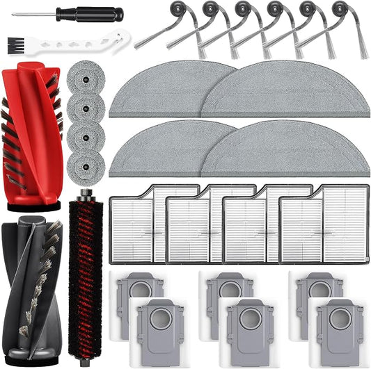 29 Pack Accessories Kit for Roborock Saros 10 Robot Vacuum | 1 Pairs Mainbrush 6 Side Brush 4 Filter 6 Dust Bags 4 Long Mop 4 Small Round Mop 1 Base Station Brush 2 Tools