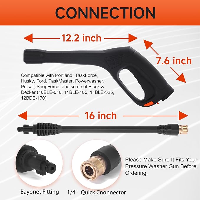FIXFANS Pressure Washer Gun Kit, Replacement Wand, Turbo Nozzle, 5 Tips | Compatible with Some of Portland Husky Black Decker Ford Pulsar ShopForce Taskforce Powerwasher Taskmaster, 2000PSI