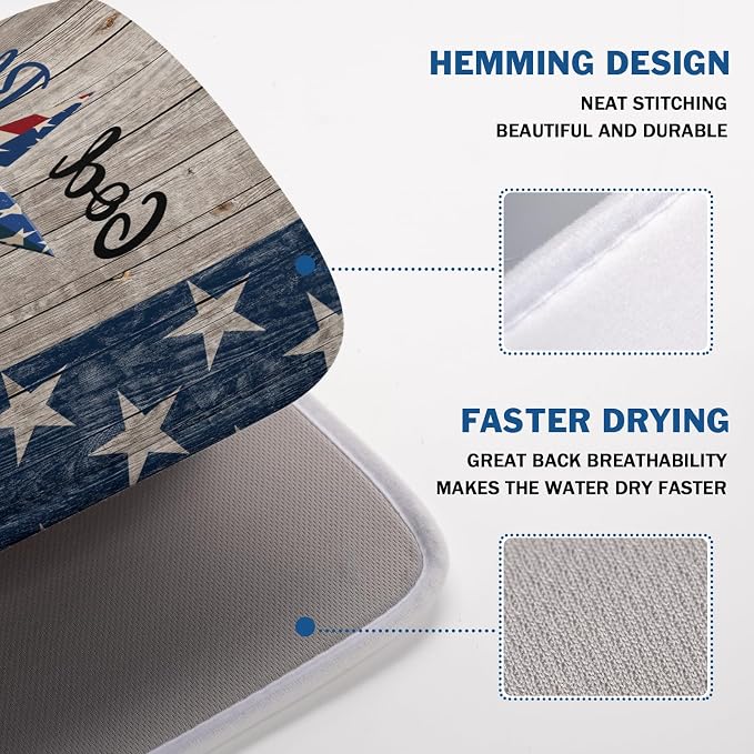 Kawani 4th of July Dish Drying Mat 18x24 Inch Patriotic God Bless America Memorial Kitchen Mats Independence Day Absorbent Dishes Pad for Kitchen Counter USA Star Drying Mat Home Decor for Countertop