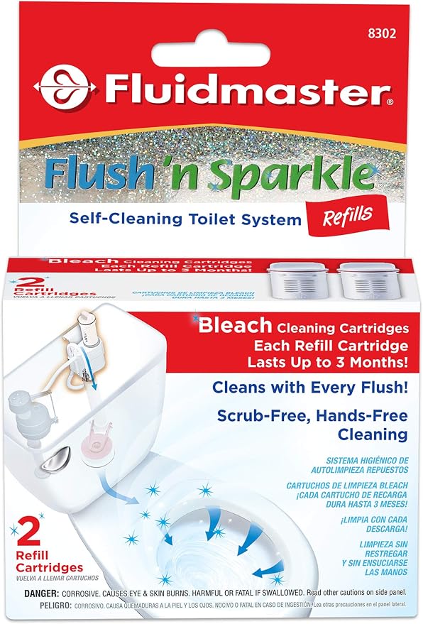 Fluidmaster 8302P8 Flush 'n Sparkle Automatic Toilet Bowl Cleaning System Refills, Bleach 2-Pack