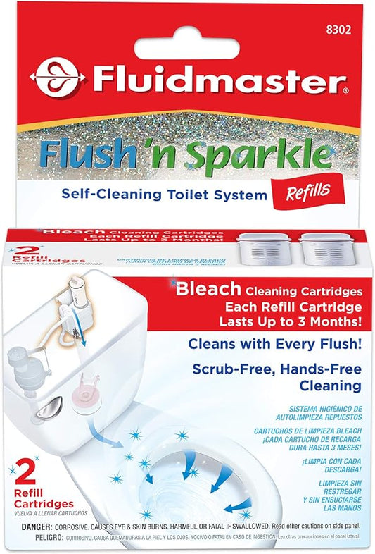Fluidmaster 8302P8 Flush 'n Sparkle Automatic Toilet Bowl Cleaning System Refills, Bleach 2-Pack