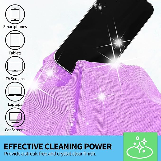 Microfiber Cleaning Cloth - 6 Pack Glasses Cleaning Cloth, 16" x 14" Window Cleaning Rags, Streak Free Lint Free Polishing Cloths Wipes for Eye Glass, Stainless Steel, Windshield, Purple