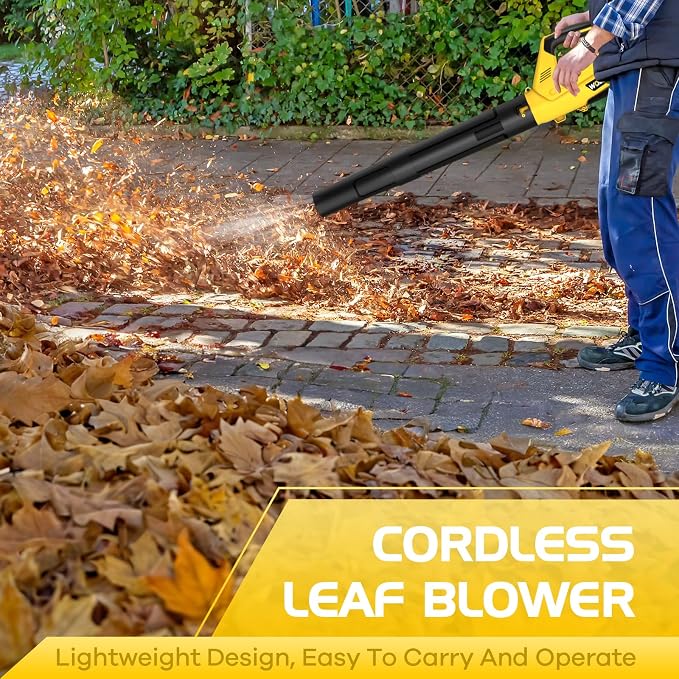Leaf Blower, Electric Cordless Leaf Blower with 2 Batteries and Charger, 2 Speed Mode, Lightweight Cordless Blower for Blowing Leaves, Patio Cleaning, Blowers for Lawn Care and Dust