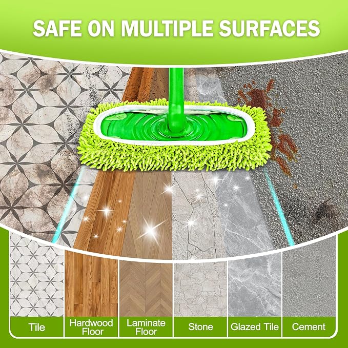 6 Pack Reusable Mop Pads Compatible with Swiffer Sweeper, Dry Sweeping Cloths & Wet Mopping Cloths - Microfiber Mop Pads for Hardwood Floors, Floor Cleaning, Wood Floors (Fluorescent Green)