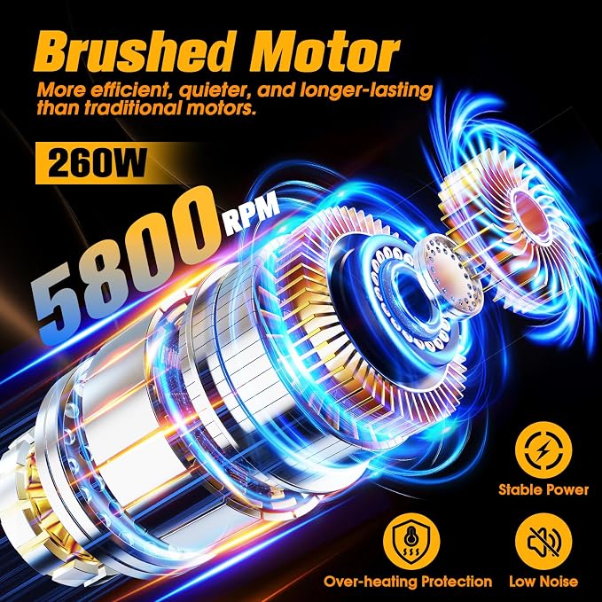 Cordless Car Buffer Polisher kit, DA Polisher with 2*21V Batteries | 2x 21V 2000mAh Batteries, 6-speed, LED Display, Random Orbital, 18 pcs Assorted Polishing Pads for Car Detailing-Yellow