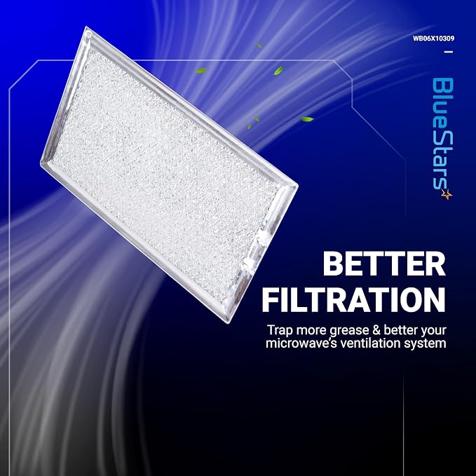 BlueStars Ultra Durable WB06X10309 WB06X10359 ME17R7021ES AA Microwave Grease Filter Replacement 7.64 x 5.12 - For G.E LG Kenmore Over-the-range Vent Hood Microwaves ME21R7051SS - 5 Packs